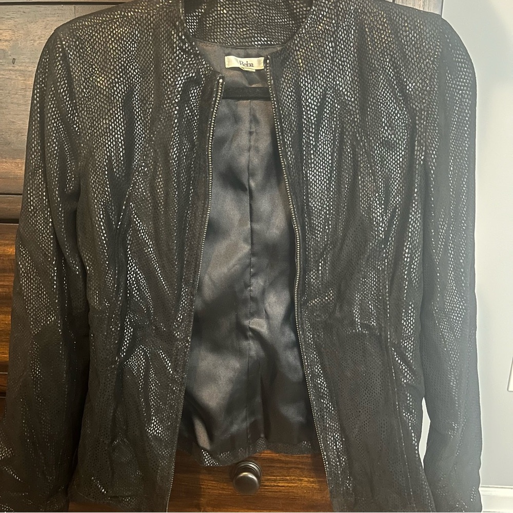 Reba Snakeskin Leather Jacket Size 4 Black Good Condition - Picture 12 of 13